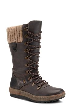 Start an outdoor adventure in this shock-absorbing, water-resistant boot with durable tread sole, warm faux-shearling lining and a cozy knit collar. Style Name:Spring Step Chibero Faux Shearling Lined Water Resistant Boot (Women). Style Number: 6118677. Available in stores. Brown Knee-high Winter Combat Boots, Brown Knee-high Combat Boots For Winter, Winter Outdoor Platform Boots With Lug Sole, Knee-high Moto Boots For Outdoor Winter Use, Knee-high Moto Boots For Winter Outdoor, Brown Combat Boots For Winter Outdoor Activities, Brown Winter Combat Boots For Outdoor, Knee-high Winter Outdoor Boots, Brown Outdoor Boots With Faux Fur Lining