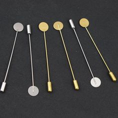 Pin length: 70mm Pin thickness: approx 1mm Qty: 50sets Pad size: 10mm/15mm Rubber stopper: 11x4mm You will get items as described. Size and color may vary slightly due to different monitors or screens, light conditions and the measurement Made with brass metal which is lead & nickel safe. More lapel pins: https://www.etsy.com/shop/BeadSources?search_query=lapel+pins Please feel free to contact me for other quantities. Thanks Brass Sheet Pin, Cheap Vintage Lapel Pin For Gifts, Cheap Elegant Party Pins, Luxury Statement Pins For Party, Diy Clutch, Lapel Pins Mens, Hijab Pins, Brooch Diy, Wedding Brooch