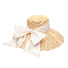 Mirabel Natural straw sunhat with cream satin bow. Includes discreet adjustable grosgrain band desired fit.    UPF 50+ protection. Crown: 4" Brim: 6.25" COO: China SKU: 21015-190CS Eugenia Kim Hat, Accessories Matching, Natural Mood, Straw Sun Hat, Anne With An E, Natural Cream, Eugenia Kim, Satin Bow, Brim Hat