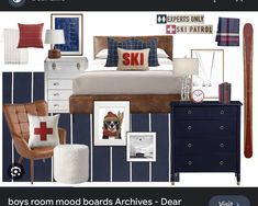 an image of a bedroom mood board with pictures on the wall and furniture in it