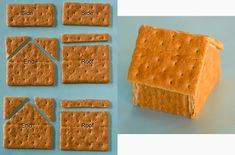 crackers are arranged to form the shape of a house, and then cut into smaller squares