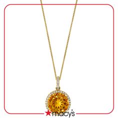 in stock Macy's Round Gemstone Necklaces, Macy's Round Gemstone Necklace, Macy's Gemstone Necklaces, Halo Pendant, Spring Rings, Citrine, Halo, Jewelry Watches, Fine Jewelry