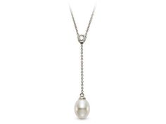 This striking "Y" pendant features a single round brilliant cut diamond weighing 0.10 carats and a freshwater pearl measuring 7.5-8.0 millimeters. It measures 17 inches long. Diamonds Direct, Y Necklace, Round Brilliant Cut Diamond, Round Brilliant Cut, Brilliant Cut Diamond, Round Brilliant, Womens Jewelry Necklace, Fresh Water, Freshwater Pearls