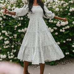 Details:    25% OFF All Site Promo Now. Plus   Extra10% OFF   1st Order. Free Shipping $70. Free Exchange & Easy Returns.    The  bohemian floral         flower ditsy ruched dress       features blues and greens small, micro flowers prints, crinkle smock bodice dress with puff sleeves and ruffle at bottom details    Aesthetic floral scrunch long      ruffle hem dress for women   is popular for trips, clubs, parties, cocktails, dances and nightwear.   Material: Blended wrinkle free cotton materia Bohemian Smock Dress With Puff Sleeves, Spring Casual Prairie Dress For Garden Party, Casual Spring Prairie Dress For Garden Party, Spring Brunch Peasant Dress With Smocked Back, Summer Peasant Dress With Puff Sleeves, Spring Peasant Dress With Puff Sleeves, Spring Peasant Dress With Smocked Back For Brunch, Bohemian Smocked Puff Sleeve Dress, Bohemian Fitted Smocked Dress With Puff Sleeves