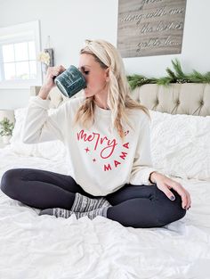 - 80/20 cotton/polyester - reverse terry cord - 2x2 rib cuffs and waistband - WASH on cold inside out, Hang dry - Oversized fit - Color: Ivory Coloring with Red Ink Cozy Christmas Sweatshirt With Relaxed Fit, Cozy Relaxed Fit Christmas Sweatshirt, Christmas Cotton Sweatshirt For Loungewear, Christmas Pullover, Craft Night, Mama Sweatshirt, Adulting Shirts, Red Ink, Mama Shirt