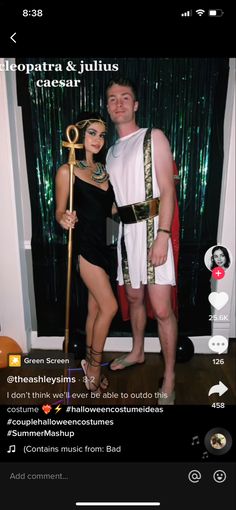 a man and woman dressed up in costumes