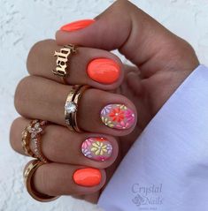 Colorful Nails, Summery Nails, Neon Nails, Orange Nails, Luxury Nails, Heart Nails