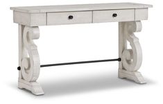 a white wooden desk with two drawers