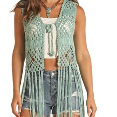 Size: S Nwt This Beautiful Lace Crochet Vest Is A Flattering Look For Anyone! Features A Front Tie And Long Fringe. Can Be Styled Country, Boho, Or Beach Wear. 100% Acrylic Crochet Vest Fringe At Bottom Self Tie On Front Hand Wash Cold; Hang Or Lay Flat To Dry Crochet Fringe Vest, Cowgirl Turquoise, Crocheted Vest, Fringe Vest, Crochet Fringe, Long Fringe, Front Hand, Crochet Vest, Lace Crochet