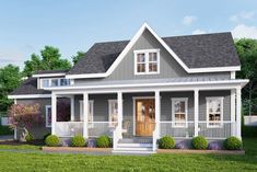 this is a computer rendering of the front elevation of these small houseplans and porches