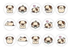 the different types of pug stickers are shown