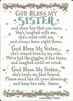 a card with the words, god blessing for sister and her son's love