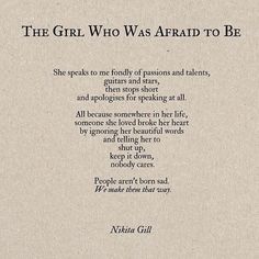 the girl who was afraid to be poem written in black ink on white paper with text underneath