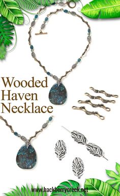 Love the outdoorsy feel of this necklace. #nature #jewelry #DIY Nature Jewelry Diy, Geometric Silver Jewellery, Abalone Bracelet, Nature Leaves, Silver Jewelry Diy, Leaf Beads, Blue Beaded Bracelets, Vintage Jewelry Art, Bee Necklace