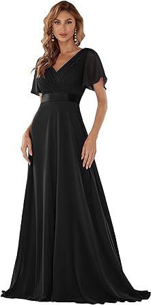 Ever-Pretty Women's Formal Dress Short Sleeve V-Neck Evening Dress Floor Length Mother of The Bride Dress 09890 All Black Wedding Attire, All Black Wedding, Short Women Fashion, Evening Dress Floor Length, Ever Pretty, Formal Dresses Short, Women Formals, Formal Dresses For Women, Black Wedding