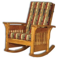 Amish USA Made Handcrafted Bow Arm Slat Rocker sold by Online Amish Furniture LLC Southwest Style Living Room, Fantasy Cabin, Amish Rocking Chairs, Diy Rocking Chair, Leather Chair With Ottoman, Craftsman Homes, Rocking Chair Nursery, Rustic Chair, Living Room Entertainment