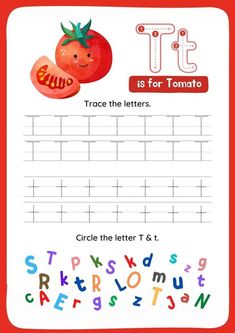 the letter t is for tomato worksheet with an image of a tomato on it