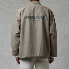 Fear Of God Essentials Beach Football Coaches Jacket Men's Size Medium, Fits Like A Xl. Khaki Lapel Collar Outerwear For Streetwear, Relaxed Fit Lapel Collar Outerwear For Streetwear, Essentials Fear Of God Mens Outfit, Fear Of God Essentials Coach Jacket, Essential Fear Of God, Beach Football, Essentials Fear Of God Hoodie, Coach Jacket Men, Essentials Fear Of God