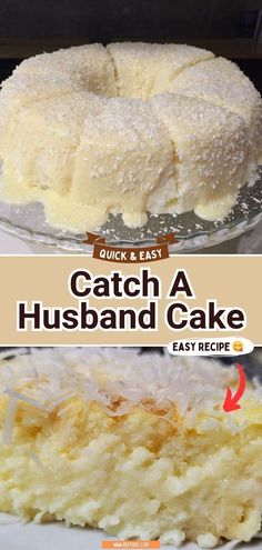 a cake with white frosting on top and the words catch a husband cake below