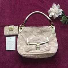 Coach Purse & Wallet In Like New Condition. There Are No Rips Or Stains . I Only Used Them A Couple Of Times Only . Color Is Baby Pink And Gold .Items Has Been Kept In A Pet And Smoke Free Environment. Thanks For Visiting My Closet. Gold Items, Bags Coach, Coach Purse, Shoulder Purse, Coach Purses, Lady Dior Bag, Coach Bags, Baby Pink, Purse Wallet