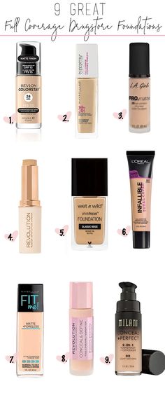 9 great full coverage drugstore foundations Best Cheap Foundation Full Coverage, Best Affordable Foundation, Best Drugstore Foundation Full Coverage, Best Cheap Foundation, Best Coverage Foundation, Makeup Revolution Foundation, Revolution Foundation, Full Coverage Drugstore Foundation