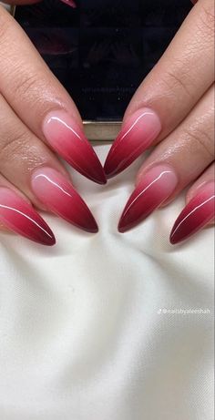 Hint Of Red Nails, Red Nails Ombre, Ombre Red Nails, Red Ombré Nails, Nezuko Nails, Bridesmaid Nails, Red Ombre Nails, Nail Appointment