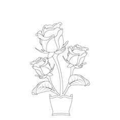 a line drawing of three roses in a vase