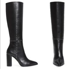 An Updated Classic With A Lot Of Polish And Versatility, These Knee-High Boots Belong In Every Closet. Kelly Is Set On A Strong Leather Stacked Heel That Is Sexy Yet Comfortable Thanks To Extra Padding In The Insole. Crafted In Buttery Soft Black Leather With Mini Stud Detailing, This Boot Will Never Go Out Of Style. - 3.5" Heel - Pull-On Style - Leather Upper, Lining And Sole Mini Studs, Knee High Leather Boots, Studded Leather, Soft Black, Stacked Heel, Go Out, Shoes Heels Boots, Out Of Style, Knee High Boots