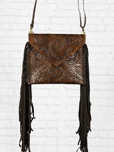 Luxury Western Leather Bag, Luxury Leather Western Bags, Luxury Leather Western Style Shoulder Bag, Luxury Western Style Leather Bags, Western Handbags With Fringe, Western Handbag, Tooled Leather Handbags, Wood Burn Designs, Western Handbags