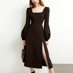 Elegant Vintage Black Retro Long Sleeve Split Midi Chiffon DressSplit Dress



S Bust 82cm Shoulder 34cm Length 80cm Waist 66CM Sleeve 62

M Bust 86cm Shoulder 35cm Length 81cm Waist 69CM Sleeve 63

L Bust 90cm Shoulder 36cm Length 82cm Waist 72CM Sleeve 64



XL Bust 94cm Shoulder 37cm Length 83cm Waist 75CM Sleeve 65



Suggestion: Choose the size according to your weight.

Size S - Weight: 40 kg - 45 kg

Size M - Weight: 45 kg - 50 kg

Size L - Weight: 50 kg to 55 kg

Size XL - Weight: 55kg-6 Vintage Aesthetic Outfits, Retro Midi Dress, Party Dresses With Sleeves, Dark Academia Outfits, Academia Outfits, Hepburn Style, Midi Dress Style, Dress Sleeve Length, Red Evening Dress