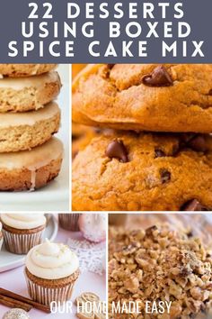 desserts using boxed spice cake mix with text overlay that reads, 22 desserts using boxed spice cake mix our homemade easy way