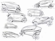 some sketches of cars that are in different positions