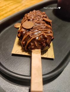 there is a chocolate ice cream on a stick