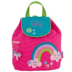 Send your little one off to preschool with an adorable quilted backpack. Kids love these unique, fun and colorful packs, and Moms love them because they’re easy to care for and can also double as a diaper or change bag.. Each style of Quilted Backpack comes with a beautifully embroidered design and a fun, coordinating zipper pull – making them as individual as your child is. Want to make it even more individual? Then why not personalize it with your child’s initials or name? Durable backpack /do Rainbow Clothing, Preschool Backpack, Rainbow Quilt, Quilted Backpack, Colorful Backpacks, Toddler Backpack, Personalized Backpack, Childrens Backpacks, Personalized Quilt