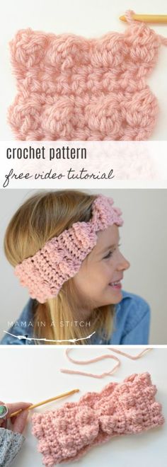 the crochet headband is made with yarn, and it has two different types of