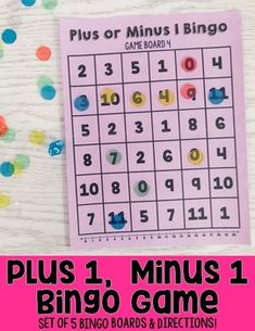 a pink poster with the words plus 1 minus 1 and numbers on it, next to a