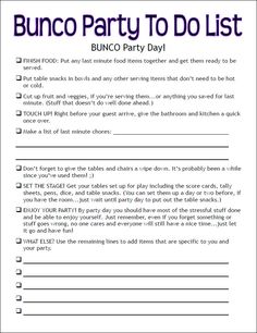 a printable bunco party to do list