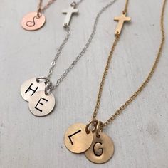 Cross and Initial Charm Necklace Cross Chain, Hand In Hand, Initial Charm, The Two, Initial Necklace, In Design, Charm Necklace, Initials, Gold Necklace