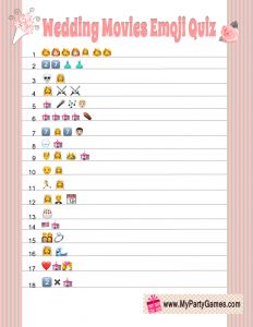 the wedding movies emoj quiz is shown in pink and white with flowers on it