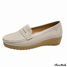 Olivia Mark - Elegant Slip-On Shoes with Soft Insoles and Non-Slip Soles Beige Slip-on Flat Moccasins, Beige Slip-on Moccasins With Flat Heel, Beige Slip-on Flat Walking Shoes, Comfortable Beige Moccasins With Round Toe, Comfortable Beige Round Toe Moccasins, Beige Slip-ons With Rubber Sole, Beige Slip-on Flats With Rubber Sole, Beige Slip-ons With Rubber Sole And Round Toe, Beige Slip-on Moccasins With Round Toe