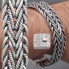 Welcome! Product: 925 sterling silver woven, braided,  bracelet   SIZE (when clasp is closed):   8" /  20.5cm Metal: genuine 925 sterling silver, stamped/hallmarked 925 weight: 62 grams width: 15-16 mm thickness : 3-4 mm Silver Braided Bohemian Bracelets, Bohemian Silver Braided Bracelet, Men Bracelet, Mens Bracelet Silver, Braided Bracelet, Bracelets And Charms, Silver Man, Bracelet Sizes, Bracelets For Men