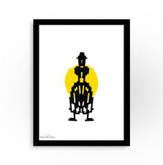 a black and yellow pixel art piece on a white background