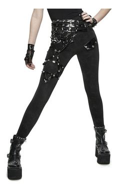 Rocker Style Pants With Belt Loops For Concerts, Rocker Pants With Belt Loops For Concerts, Rocker Bottoms With Rivets For Alternative Fashion, Edgy Party Bottoms With Belt, Edgy Bottoms With Belt For Party, High Waist Stretch Punk Pants, Fall Cosplay Grunge Pants, Grunge Style Pants For Cosplay In Fall, Grunge Style Pants For Fall Cosplay