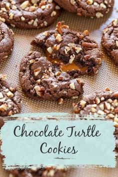 chocolate turtle cookies with nuts on top