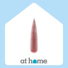 the logo for at home with a pink cone on it's tip and blue background