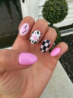 Long Almond Nails Cowgirl Barbie Nails, Pink Disco Cowgirl Nails, Cowgirl Nails Designs Westerns, Cute Boho Nails, Space Cowgirl Nails, Fall Nails Western, Pink Western Nails