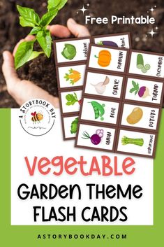 vegetable garden theme flash cards with text overlay