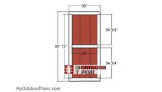 a drawing of a red door with measurements for the bottom and side panels on it