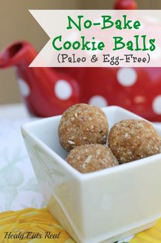 no bake cookie balls in a white bowl