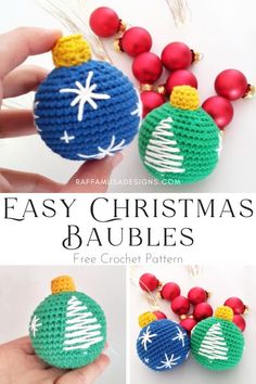 crochet christmas baubles with text overlay